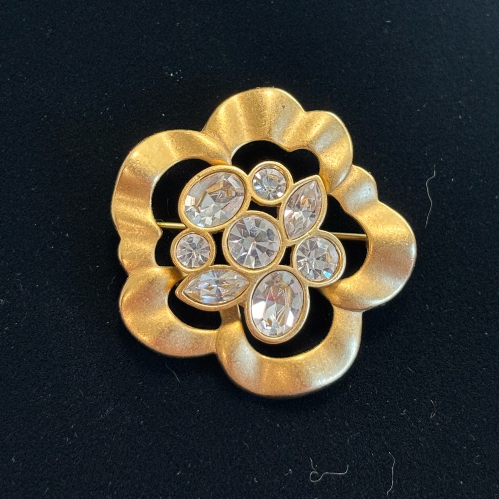 90s Modernist Swarovski Floral Brooch